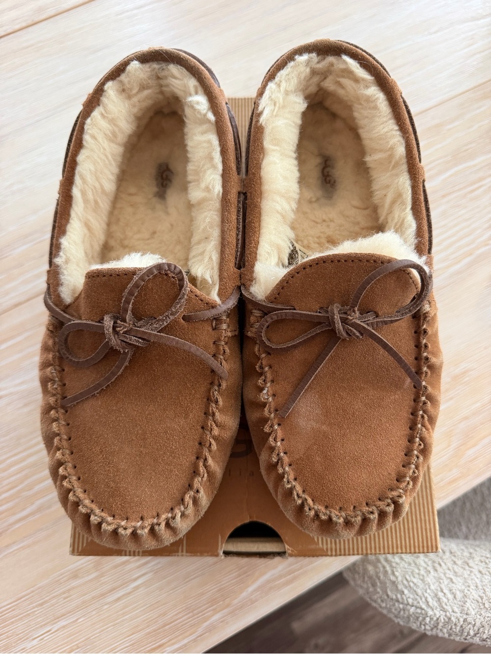 UGG Kids Chestnut Suede Shearling-Lined Moccasins